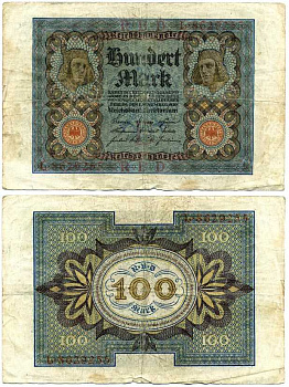 ГЕРМАНИЯ 100 МАРОК 1920 1 НОЯБРЯ 1920, СЕМИЗНАЧНЫЙ НОМЕР Pick 69а бумага 7198-29-3-2