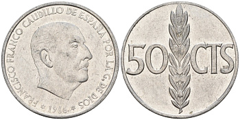 Испания 50 сентимо 1966 Франсиско Франко (1939 - 1975) KM 795 алюминий 4155-256
