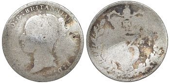 Великобритания 3 пенса ND (1838-1887) Виктория (1837-1901), гнутая KM 730 серебро 4164-121