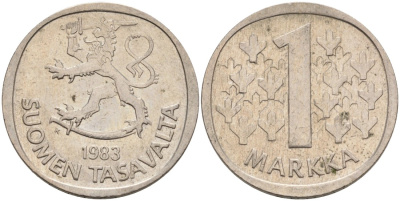 ФИНЛЯНДИЯ 1 МАРКА 1983 K KM 49a медно-никель 4563-531