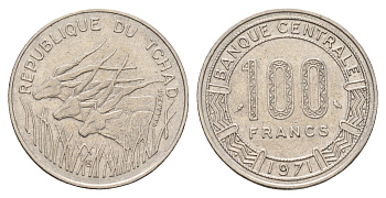 Чад 100 франков 1971 KM 2 никель 4671-126
