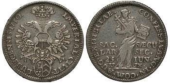 Любек 1/8 талера 1730 JJJX, 200 лет перехода в Аугсбургского вероисповедания Behrens 638 c, Jaeger 42, Slg. Whiting 404 серебро 1515-2022