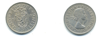 Великобритания 1 шиллинг 1958 Елизавета II (1952-2022), Шотландский герб KM 905, Spink 4148 медно-никель 83-725