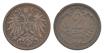 Австрия 2 геллера 1895 Франц Иосиф I (1848-1916) KM 2801 бронза 4639-969