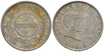 Филиппины 1 писо 2015 KM 269a сталь плакированная никелем 4604-1134