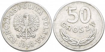 Польша 50 грошей 1949 KM 44а, Parchimowicz 209b алюминий 4539-813