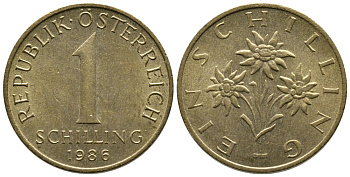 Австрия 1 шиллинг 1986 KM 2886 алюминиевая бронза 53-451