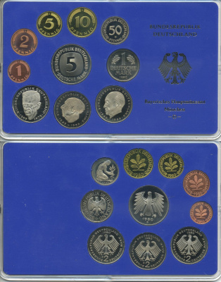 ФРГ НАБОР ИЗ 9 МОНЕТ 1980 D ОФИЦИАЛЬНЫЙ НАБОР В ПЛАСТИКЕ PROOF 00-00