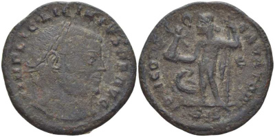 Римская Империя нуммий 313 - 315 Лициний I, IOVI CONSERVATORI, Сисция, (степень редкости R1) RIC 8 биллон 1073-17-84