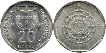 ПОРТУГАЛИЯ 20 ЭСКУДО 1987 INCM KM 634.1 медно-никель 65-1127