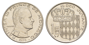 Монако 1 франк 1978 Ренье III (1949-2005) KM 140 никель UNC 4646-1156