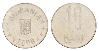 Румыния 10 бань (бани) 2008 KM 191 сталь плакированная никелем UNC 4644-1264