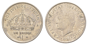Швеция 1 крона 2003 Карл XVI Густав (1973- ) KM 894 медно-никель 4514-145