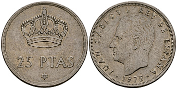 Испания 25 песет 1975 (79) Хуан Карлос I (1975-2014) KM 808 медно-никель 4165-946