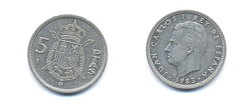 Испания 5 песет 1983 Хуан Карлос I (1975-2014) KM 823 медно-никель 23-1413