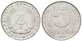 ГДР 5 пфеннигов 1975 A KM 9.1 алюминий 206-613