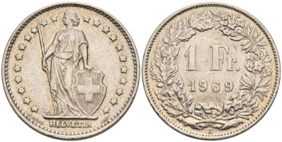 Швейцария 1 франк 1969 KM 24а медно-никель 92-916
