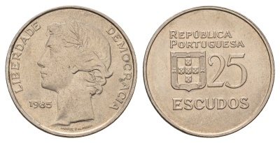 Португалия 25 эскудо 1985 KM 607a медно-никель 4675-341