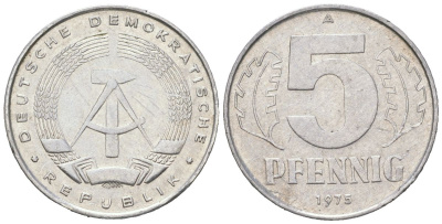 ГДР 5 пфеннигов 1975 A KM 9.1 алюминий 206-613