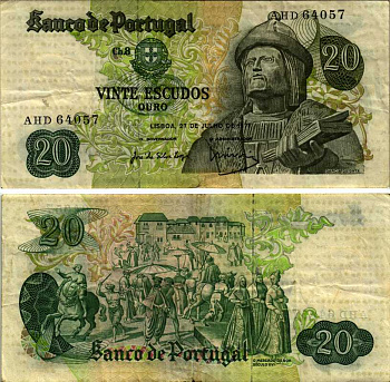 ПОРТУГАЛИЯ 20 ЭСКУДО 1971 27 ИЮЛЯ 197127 ИЮЛЯ 1971, ГАРСИЯ ДЕ ОРТА, 16 ВЕК РЫНОК НА ГОА Pick 173 бумага 7222-67-1