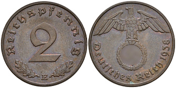 Германия 2 рейхспфеннига 1938 E KM 90, J. 362 бронза 4151-114