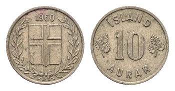 Исландия 10 эйре 1960 KM 10 медно-никель 4690-663