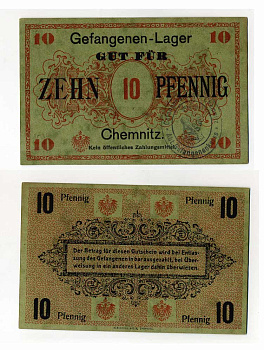 ГЕРМАНИЯ 10 ПФЕННИГОВ ND ЛАГЕРЬ ВОЕННОПЛЕННЫХ В КЕМНИЦЕ C-2813 бумага UNC (пресс) 504-80-2-2