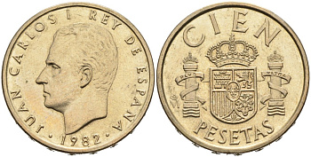 Испания 100 песет 1982 Хуан Карлос I (1975-2001) KM 826 алюминиевая бронза 4573-116