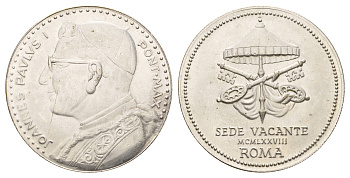 Ватикан медаль в честь избрание папой римским Иоанна Павла I ND (1978) Иоанн Павел I, Sede vacante - вакантный престол, диаметр 35 мм, вес 15,6 гр бронза плакированная серебро 4667-1125