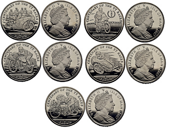 Остров Мэн 1 крона 2007 100 лет мотогонкам, коллекция из пяти монет KM 1418-1422 медно-никель UNC M94-11