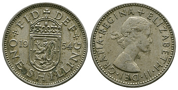 Великобритания 1 шиллинг 1954 Елизавета II (1952-2022), Шотландский герб KM 905, Spink 4148 медно-никель 4384-543