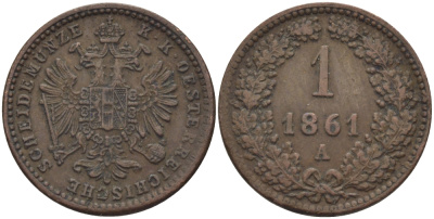 АВСТРИЯ 1 КРЕЙЦЕР 1861 А KM 2186 медь 100-134