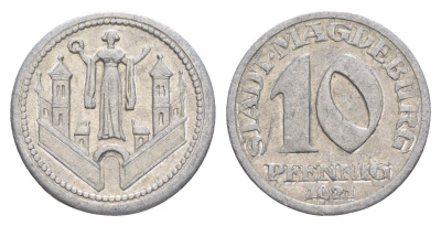 Магдебург 10 пфеннигов 1921 Funck 312.1, Men18 20057.1 алюминий 4636-929