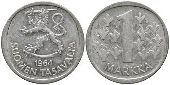 Финляндия 1 марка 1964 S KM 49 серебро 4577-1154