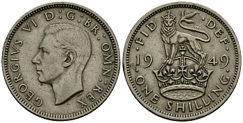 Великобритания 1 шиллинг 1948 Георг VI (1936-1952), Английский герб KM 863, Spink 4103 медно-никель 4546-1026