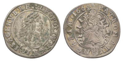 Венгрия 6 крейцеров 1669 KB, Леопольд I (1657-1705) KM 164, EH 1072 серебро 650-435