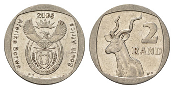 ЮАР 2 ранда 2008 KM 445 медь плакированная никелем 4628-221