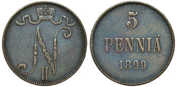 Россия для Финляндии 5 пенни 1899 Биткин 444 медь 51-1116
