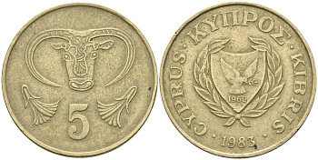 Кипр 5 центов 1983 голова быка KM 55.1 никель латунь 4141-916