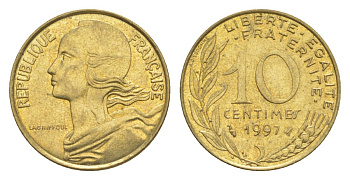 Франция 10 сантимов 1997 тип Morlon KM 929, Le Franc 144.41 алюминиевая бронза UNC 4630-411
