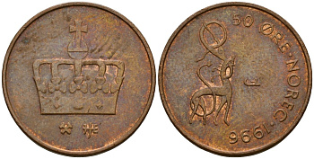 Норвегия 50 эре 1996 Харальд V (1991- ) KM 460 бронза 4154-821