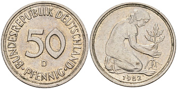 ФРГ 50 пфеннигов 1982 D KM 109, J. 384 медно-никель 4177-716