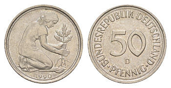 Германия 50 пфеннигов 1990 D KM 109.2, J. 384a медно-никель 4632-918