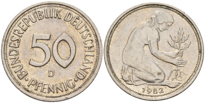 ФРГ 50 пфеннигов 1982 D KM 109, J. 384 медно-никель 4177-716