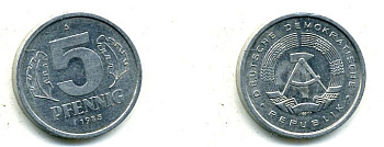 ГДР 5 пфеннигов 1983 A КМ 9.2 алюминий 62-2239