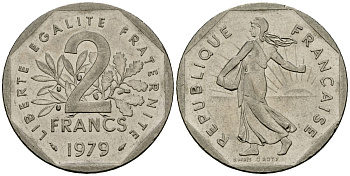 Франция 2 франка 1979 сеятель KM 942.1, Le Franc 272.3 никель 4120-1042