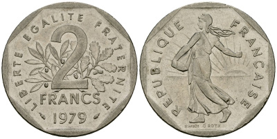 Франция 2 франка 1979 сеятель KM 942.1, Le Franc 272.3 никель 4120-1042
