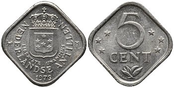 Нидерландские Антилы 5 центов 1976 Юлиана (1948-1980) KM 13 медно-никель 4576-1243