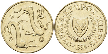 Кипр 2 цента 1994 KM 54.3 никель латунь 4596-111