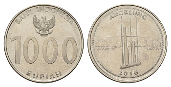 Индонезия 1000 рупий 2010 KM 70 сталь плакированная никелем UNC 4624-1033